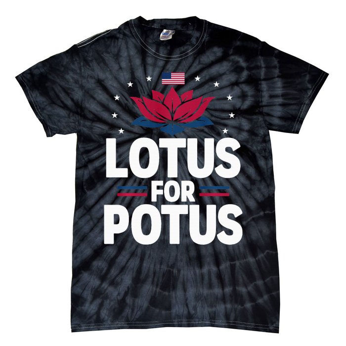 Lotus For Potus Cute Flower American Flag Kamala Harris 2024 Tie-Dye T-Shirt