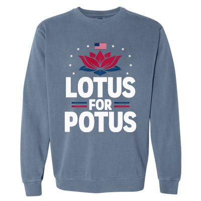 Lotus For Potus Cute Flower American Flag Kamala Harris 2024 Garment-Dyed Sweatshirt