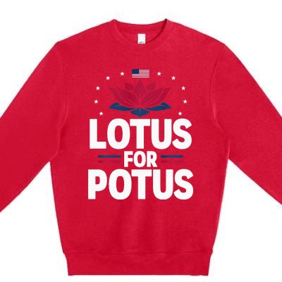 Lotus For Potus Cute Flower American Flag Kamala Harris 2024 Premium Crewneck Sweatshirt