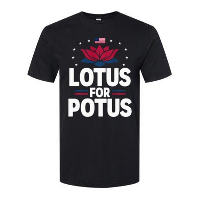 Lotus For Potus Cute Flower American Flag Kamala Harris 2024 Softstyle CVC T-Shirt