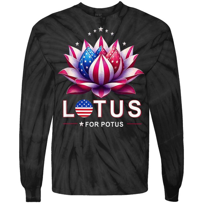 Lotus For Potus Kamala Harris 2024 President Trend Election Tie-Dye Long Sleeve Shirt