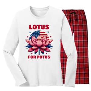 Lotus For Potus Kamala Harris 2024 President Political Trend Women's Long Sleeve Flannel Pajama Set 