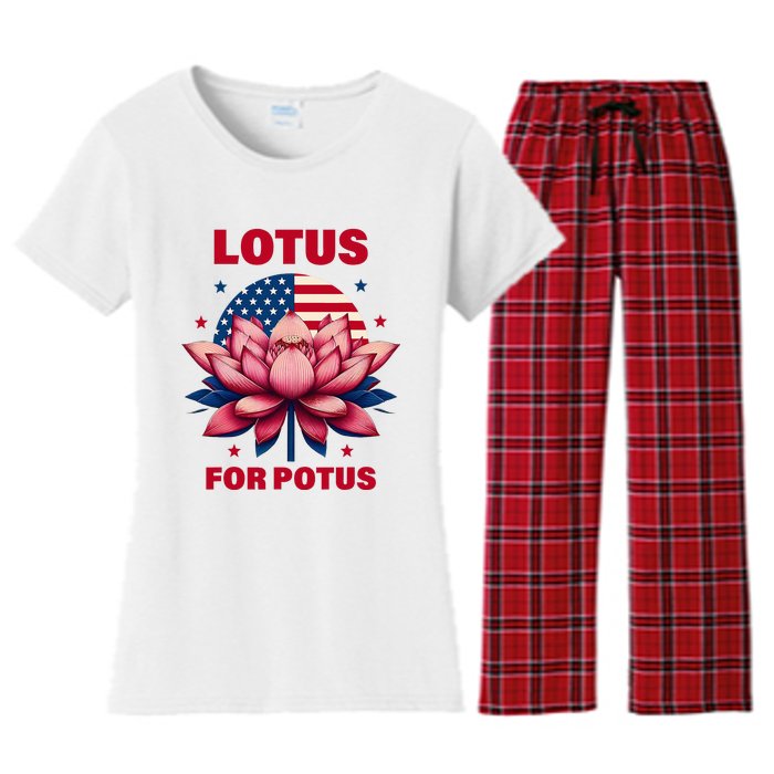 Lotus For Potus Kamala Harris 2024 President Political Trend Women's Flannel Pajama Set