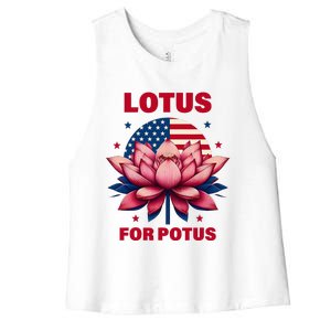 Lotus For Potus Kamala Harris 2024 President Political Trend Women's Racerback Cropped Tank