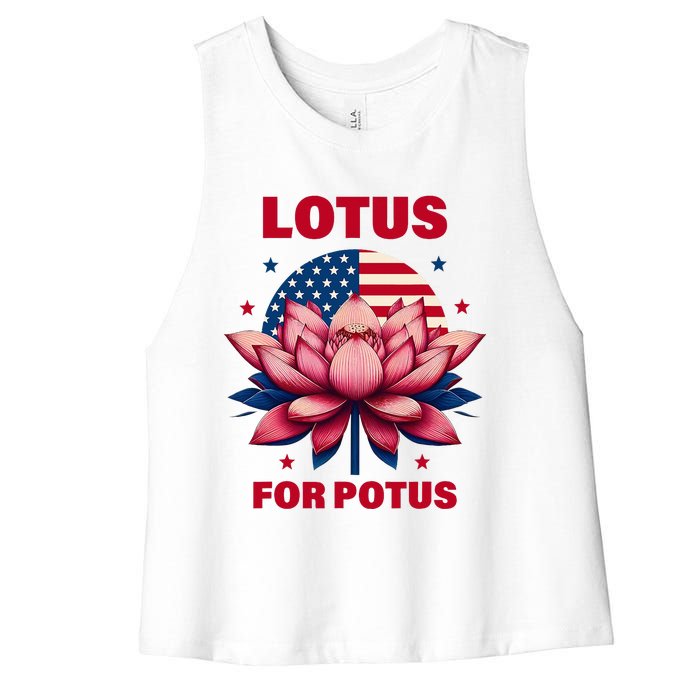 Lotus For Potus Kamala Harris 2024 President Political Trend Women's Racerback Cropped Tank