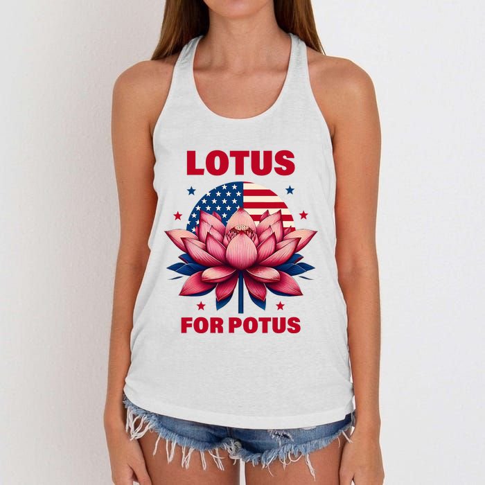 Lotus For Potus Kamala Harris 2024 President Political Trend Women's Knotted Racerback Tank