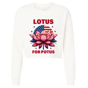 Lotus For Potus Kamala Harris 2024 President Political Trend Cropped Pullover Crew