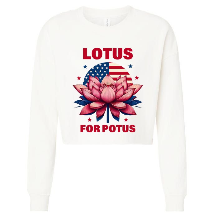 Lotus For Potus Kamala Harris 2024 President Political Trend Cropped Pullover Crew