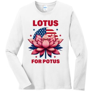 Lotus For Potus Kamala Harris 2024 President Political Trend Ladies Long Sleeve Shirt