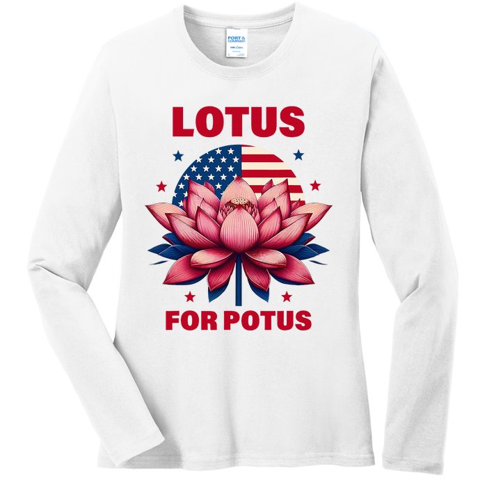 Lotus For Potus Kamala Harris 2024 President Political Trend Ladies Long Sleeve Shirt