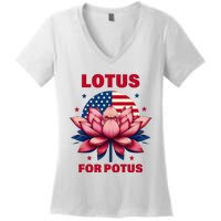 Lotus For Potus Kamala Harris 2024 President Political Trend Women's V-Neck T-Shirt