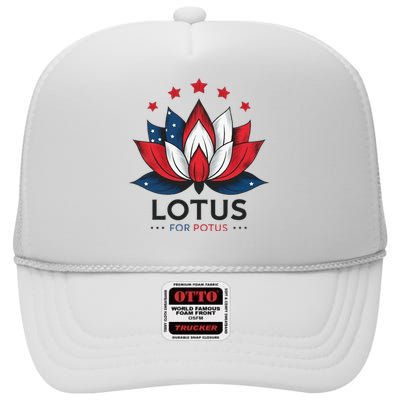 Lotus For Potus Kamala Harris 2024 High Crown Mesh Back Trucker Hat