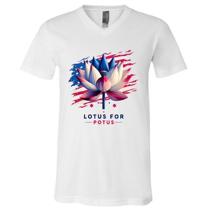 Lotus For Potus Kamala Harris President 2024 Democrats V-Neck T-Shirt