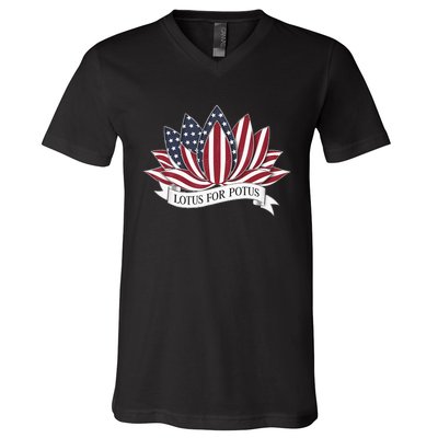 Lotus For Potus Kamala Harris 2024 President V-Neck T-Shirt