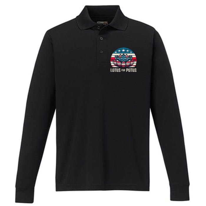 Lotus For Potus Kamala Harris For President 2024 Performance Long Sleeve Polo