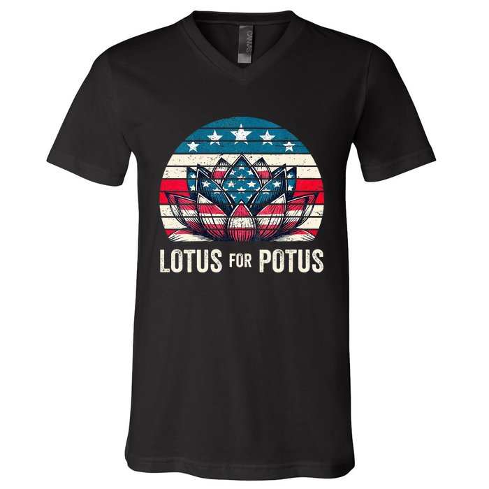 Lotus For Potus Kamala Harris For President 2024 V-Neck T-Shirt