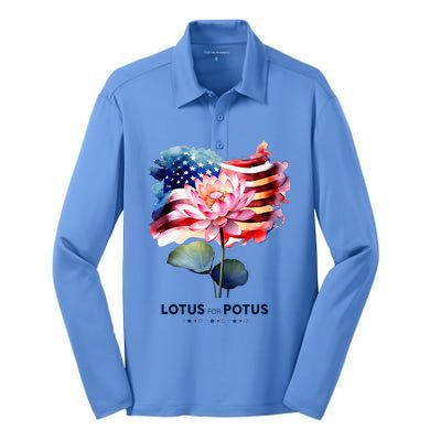 Lotus For Potus Kamala Harris 2024 President Election Vote Silk Touch Performance Long Sleeve Polo