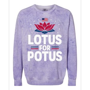 Lotus For Potus Cute Flower American Flag Kamala Harris 2024 Colorblast Crewneck Sweatshirt