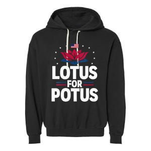 Lotus For Potus Cute Flower American Flag Kamala Harris 2024 Garment-Dyed Fleece Hoodie