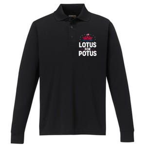 Lotus For Potus Cute Flower American Flag Kamala Harris 2024 Performance Long Sleeve Polo