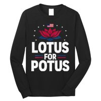 Lotus For Potus Cute Flower American Flag Kamala Harris 2024 Long Sleeve Shirt