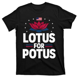 Lotus For Potus Cute Flower American Flag Kamala Harris 2024 T-Shirt