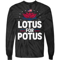 Lotus For Potus Cute Flower American Flag Kamala Harris 2024 Tie-Dye Long Sleeve Shirt