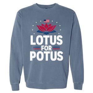 Lotus For Potus Cute Flower American Flag Kamala Harris 2024 Garment-Dyed Sweatshirt