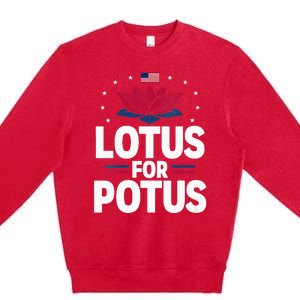 Lotus For Potus Cute Flower American Flag Kamala Harris 2024 Premium Crewneck Sweatshirt