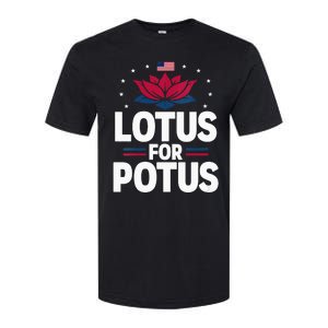 Lotus For Potus Cute Flower American Flag Kamala Harris 2024 Softstyle CVC T-Shirt