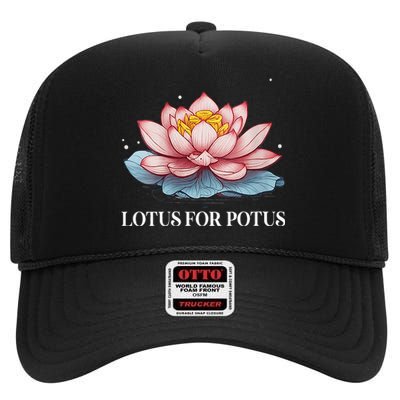 Lotus For Potus Kamala Harris President Campaign 2024 High Crown Mesh Back Trucker Hat