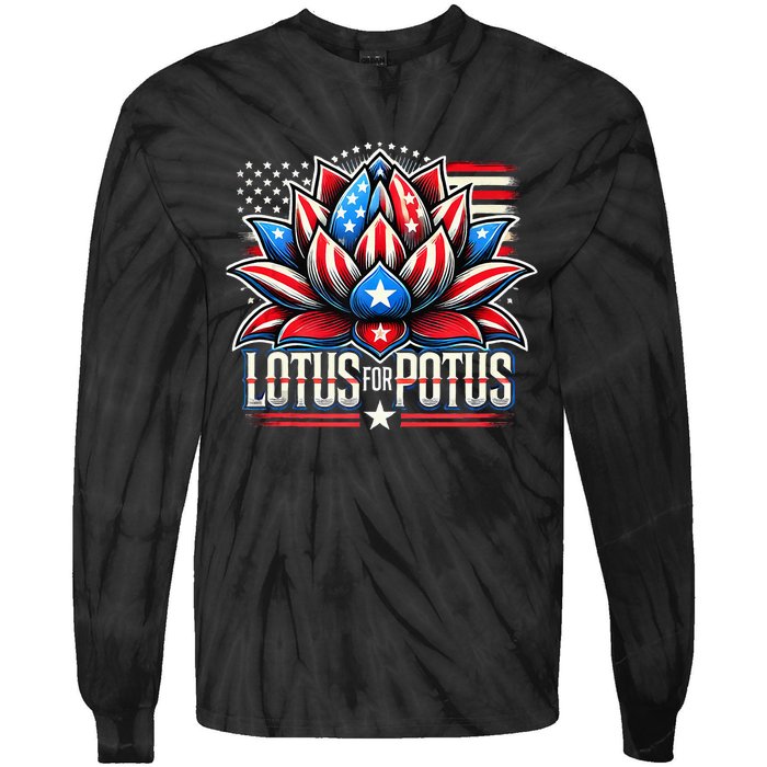 Lotus For Potus Kamala Harris 2024 President Trend Election Tie-Dye Long Sleeve Shirt