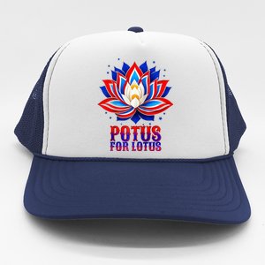 Lotus For Potus Kamala Harris 2024 President Trend Election Raglan Baseball Trucker Hat