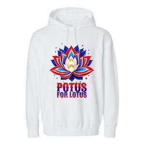 Lotus For Potus Kamala Harris 2024 President Trend Election Raglan Baseball Garment-Dyed Fleece Hoodie