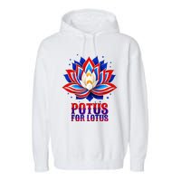 Lotus For Potus Kamala Harris 2024 President Trend Election Raglan Baseball Garment-Dyed Fleece Hoodie