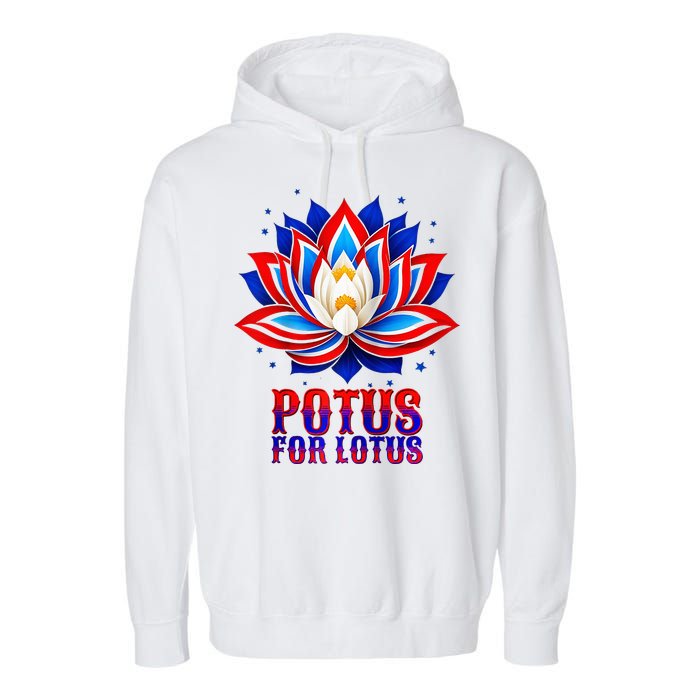 Lotus For Potus Kamala Harris 2024 President Trend Election Raglan Baseball Garment-Dyed Fleece Hoodie