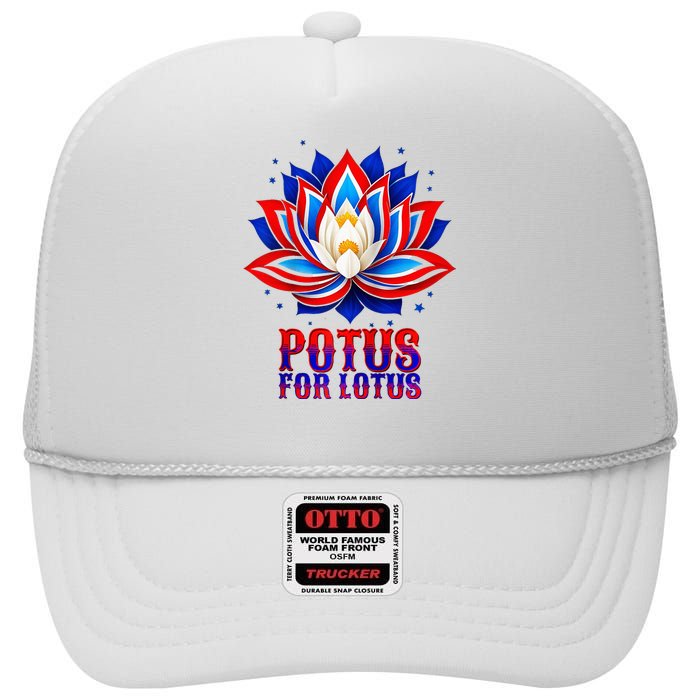 Lotus For Potus Kamala Harris 2024 President Trend Election Raglan Baseball High Crown Mesh Back Trucker Hat