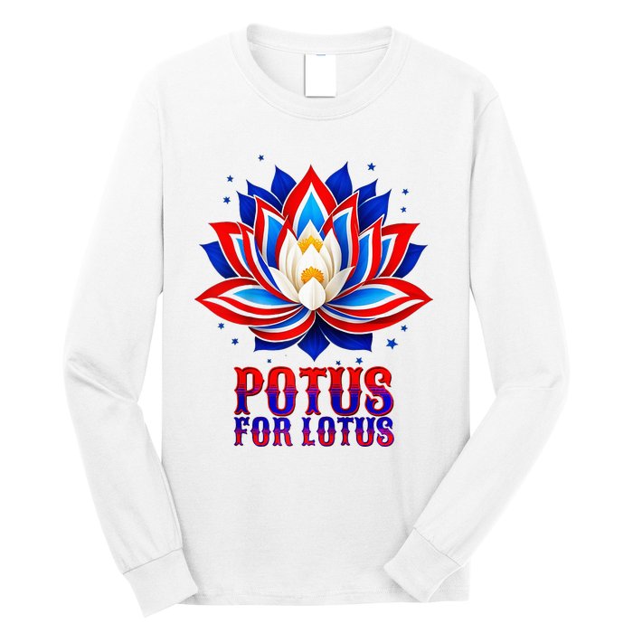 Lotus For Potus Kamala Harris 2024 President Trend Election Raglan Baseball Long Sleeve Shirt