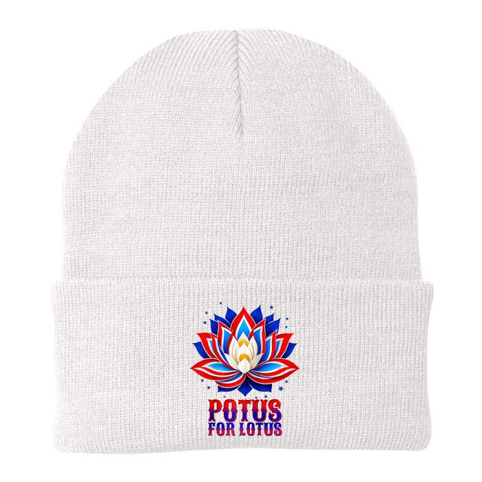 Lotus For Potus Kamala Harris 2024 President Trend Election Raglan Baseball Knit Cap Winter Beanie