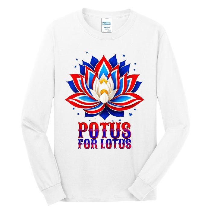 Lotus For Potus Kamala Harris 2024 President Trend Election Raglan Baseball Tall Long Sleeve T-Shirt