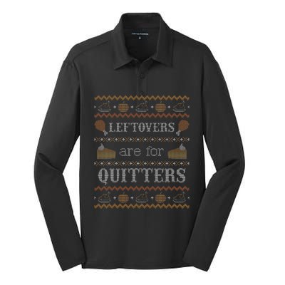 Leftovers for Quitters Ugly Thanksgiving Sweater Silk Touch Performance Long Sleeve Polo