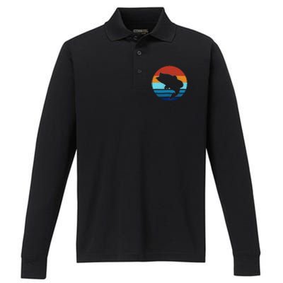 Largemounth Fish Retro Style Vintage Gift Performance Long Sleeve Polo