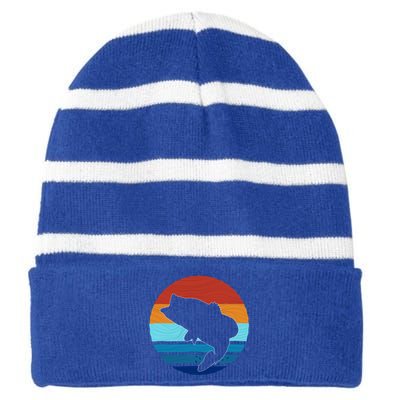 Largemounth Fish Retro Style Vintage Gift Striped Beanie with Solid Band