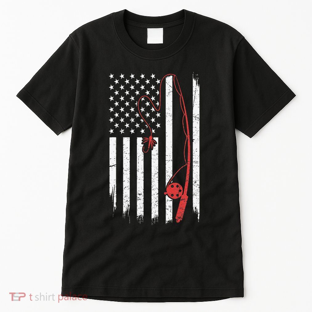 Lure Fishing Rod Flag American Usa Patriotic Fisherman Tall T-Shirt