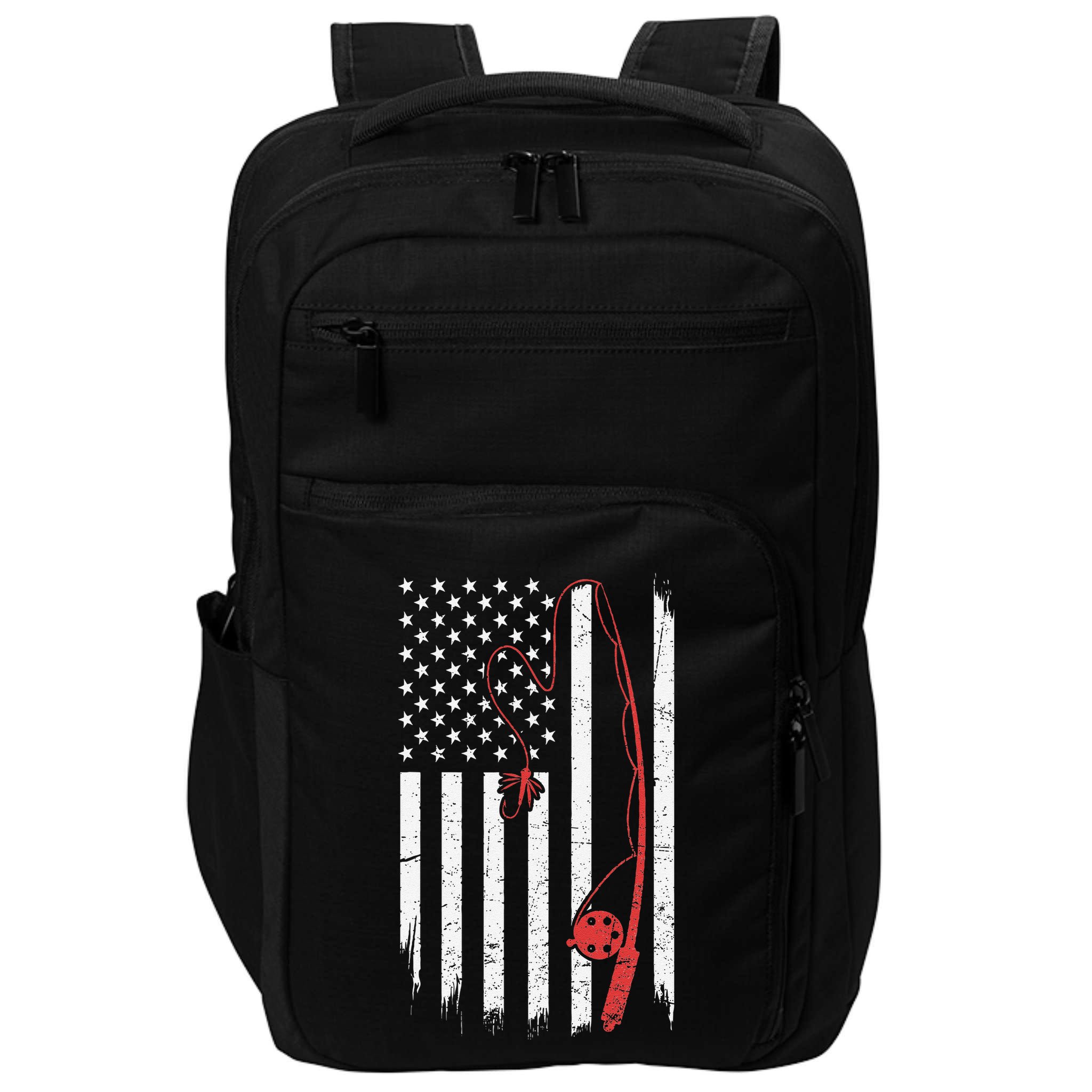 Lure Fishing Rod Flag American Usa Patriotic Fisherman Impact Tech Backpack