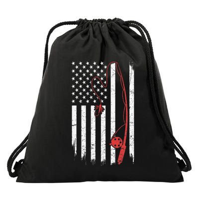 Lure Fishing Rod Flag American Usa Patriotic Fisherman Drawstring Bag