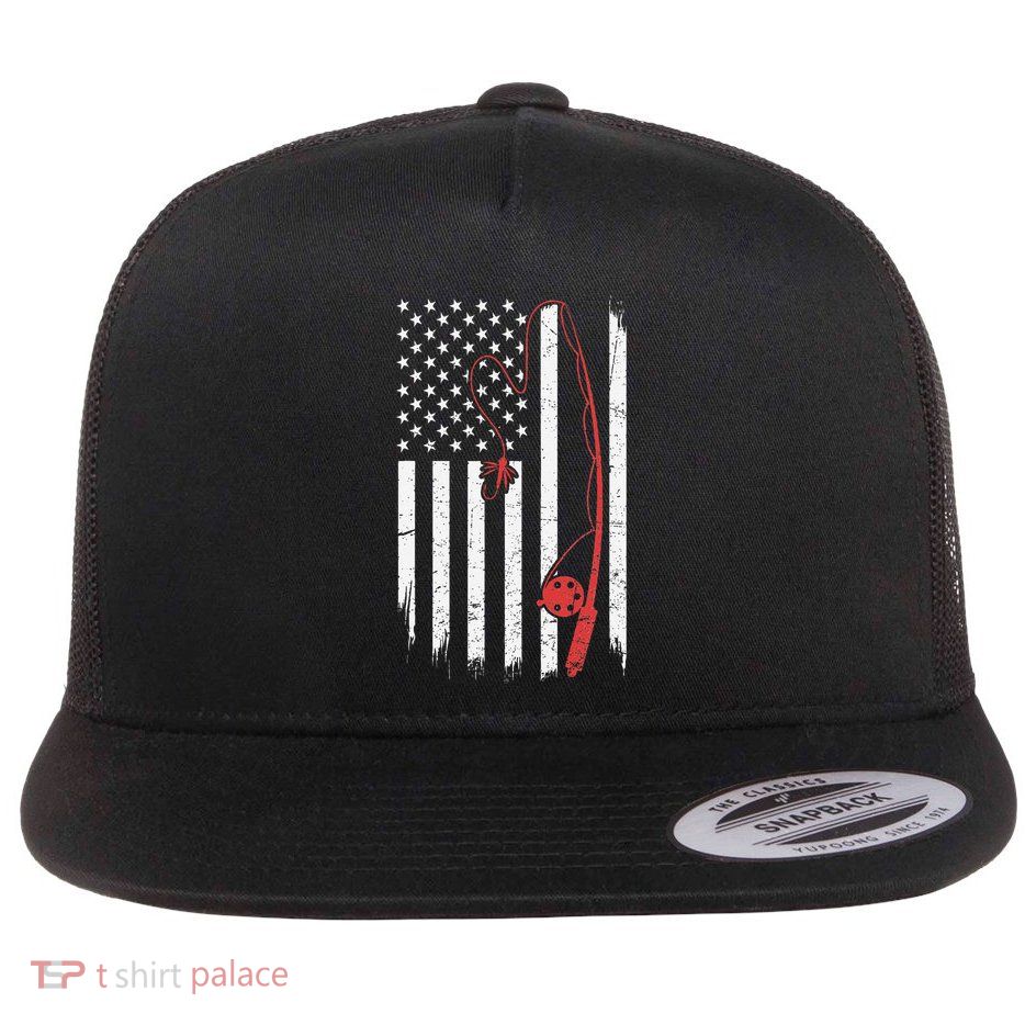 Lure Fishing Rod Flag American Usa Patriotic Fisherman Flatbill Hat