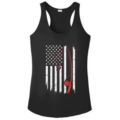 Lure Fishing Rod Flag American Usa Patriotic Fisherman Ladies PosiCharge Competitor Racerback Tank
