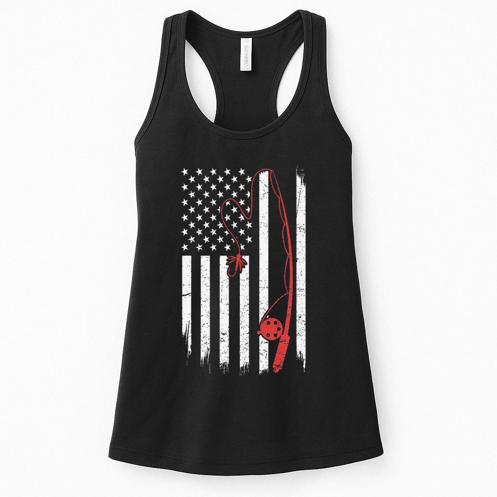 Lure Fishing Rod Flag American Usa Patriotic Fisherman Womens Tank Top