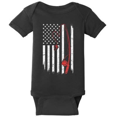 Lure Fishing Rod Flag American Usa Patriotic Fisherman Baby Bodysuit